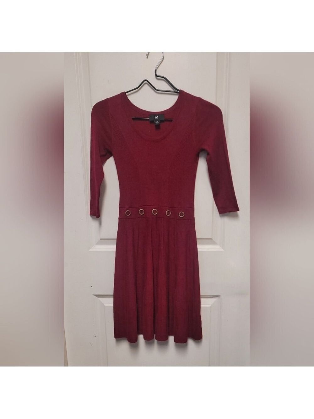 Iz Byer Burgundy Long Sleeve Sweater Dress with Grommet Detail